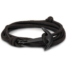 Load image into Gallery viewer, High quality fashion black anchor bracelet men's charm survival rope chain leather friendship bracelet men and women jewelry